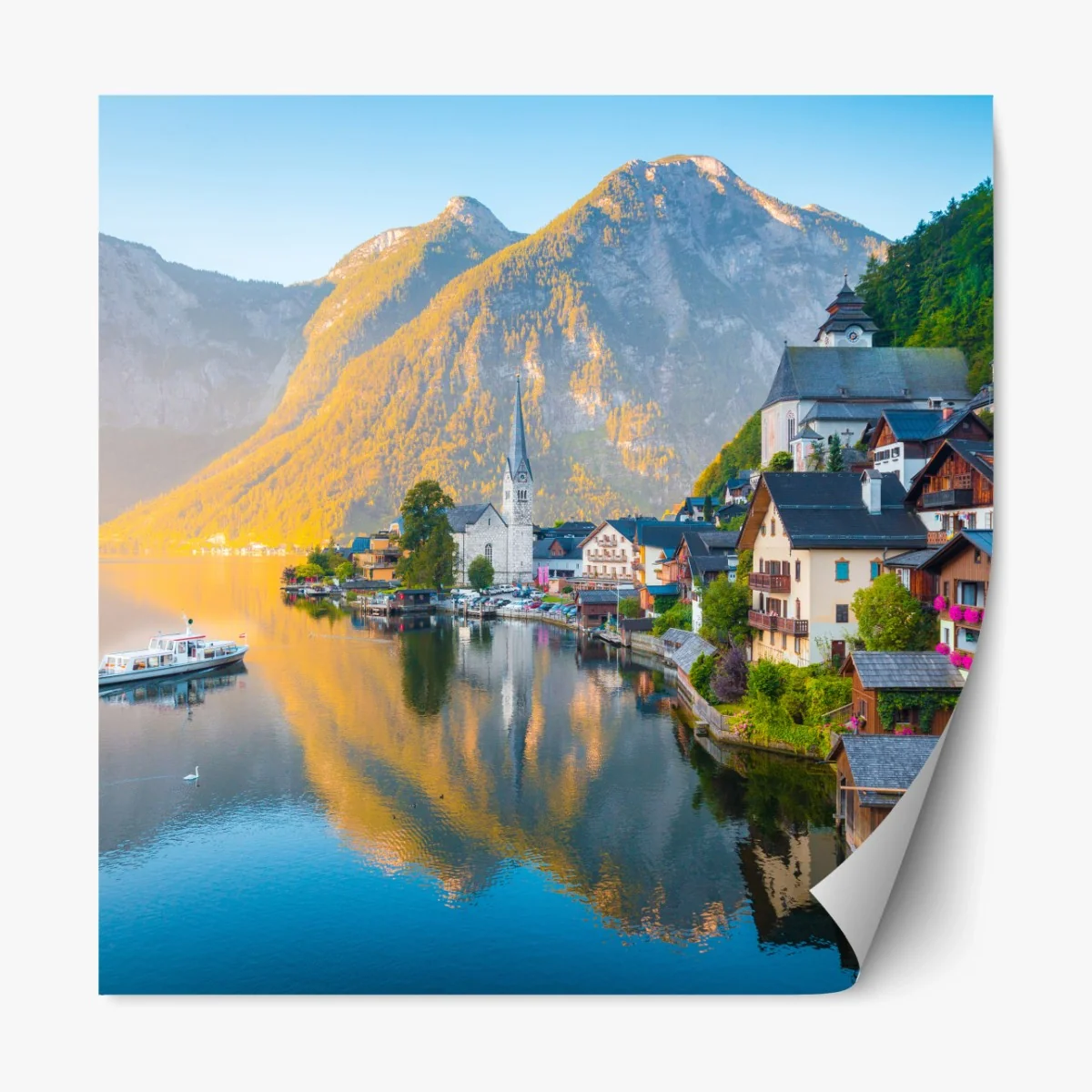 Repositionierbarer Aufkleber morgendlicher lichtglanz über Hallstatt am see – Wallnifity® Repositionierbarer Aufkleber morgendlicher lichtglanz über Hallstatt am see – Wallnifity®
