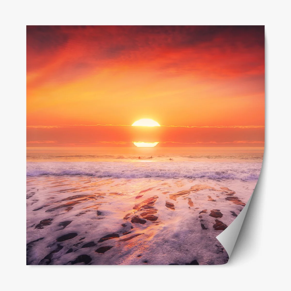 Repositionierbarer Aufkleber goldener sonnenuntergang über ruhigem strand – Wallnifity®