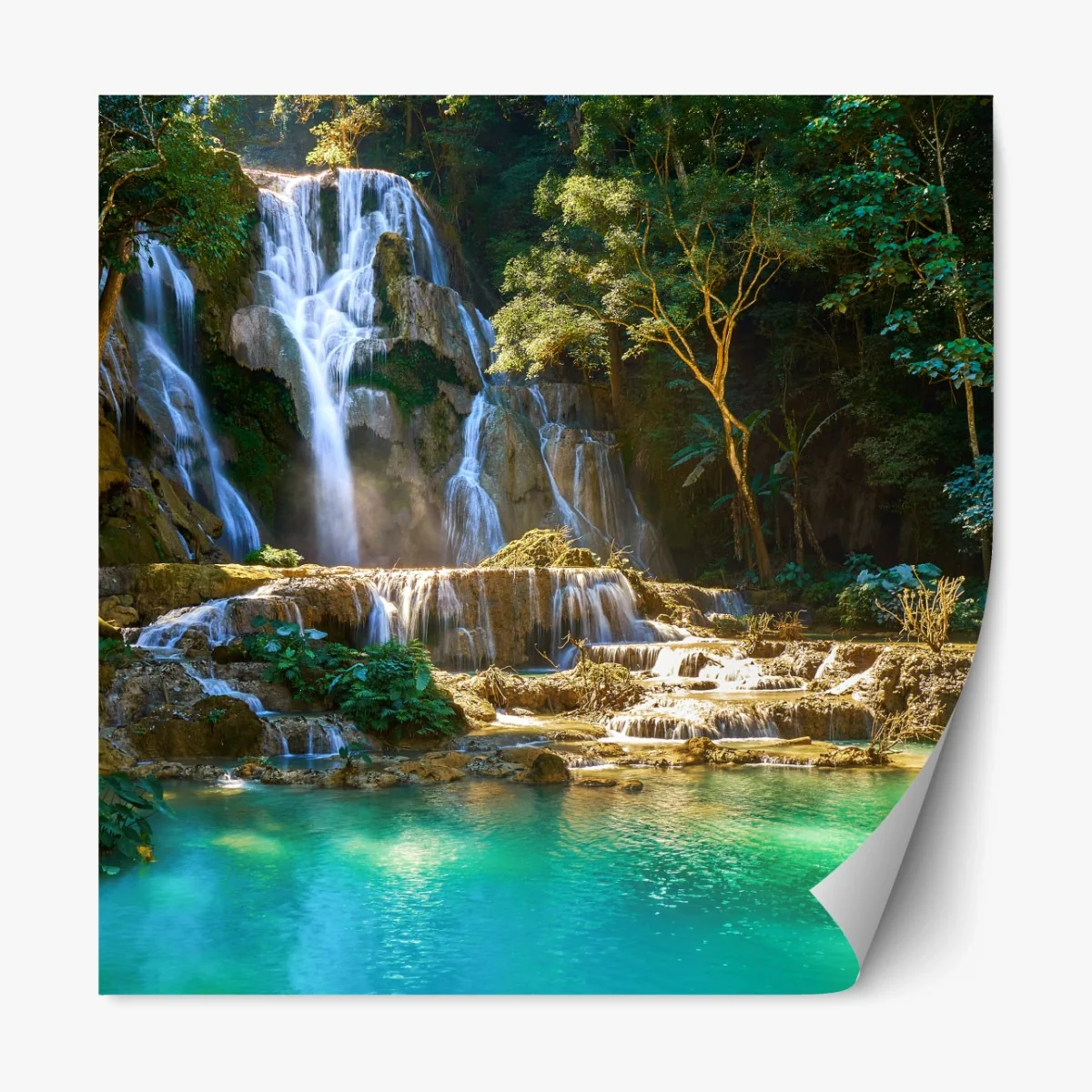 Repositionierbarer Aufkleber türkisfarbener wasserfall im üppigen wald – Wallnifity® Repositionierbarer Aufkleber türkisfarbener wasserfall im üppigen wald – Wallnifity®