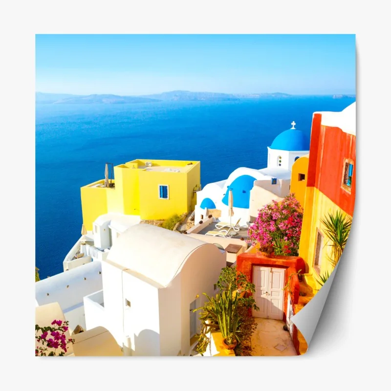 Repositionierbarer Aufkleber sonniges Santorini küstendorf