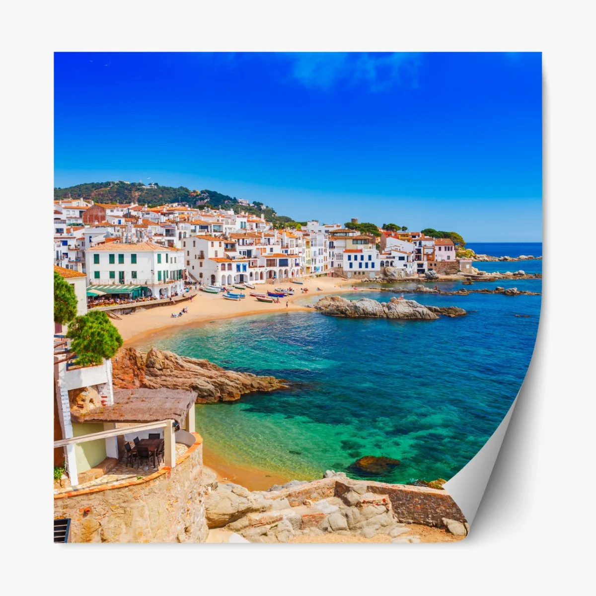 Repositionierbarer Aufkleber sonniges mediterranes küstendorf – Wallnifity® Repositionierbarer Aufkleber sonniges mediterranes küstendorf – Wallnifity®