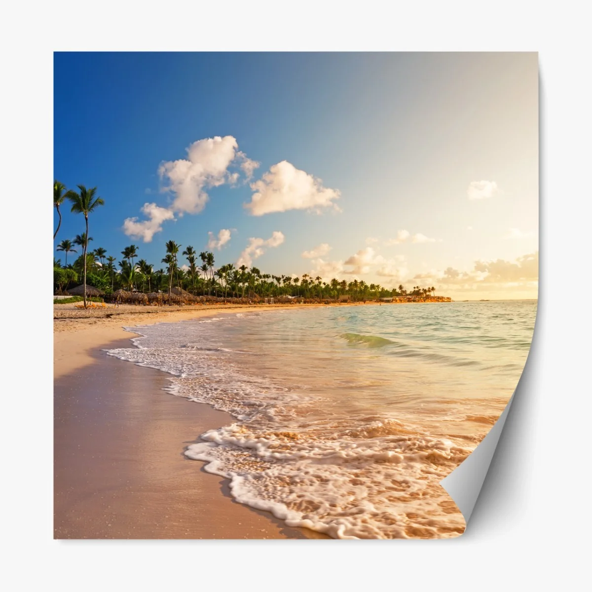 Repositionierbarer Aufkleber tropischer sonnenuntergang am strand mit palmensilhouetten – Wallnifity® Repositionierbarer Aufkleber tropischer sonnenuntergang am strand mit palmensilhouetten – Wallnifity®