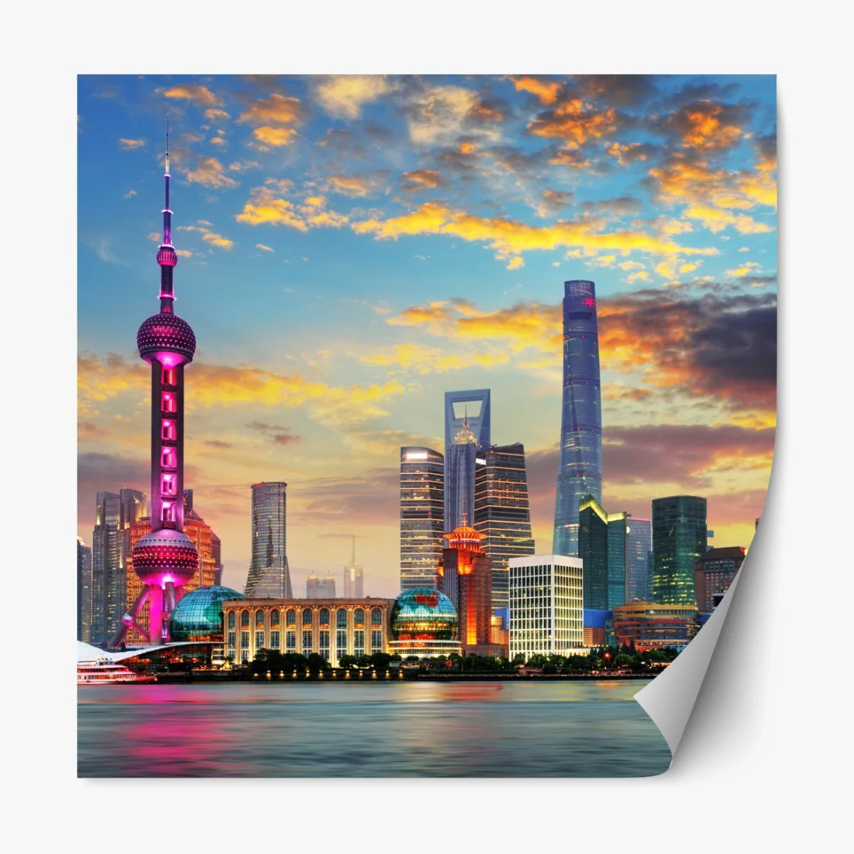 Repositionierbarer Aufkleber Shanghai skyline bei sonnenuntergang – Wallnifity®