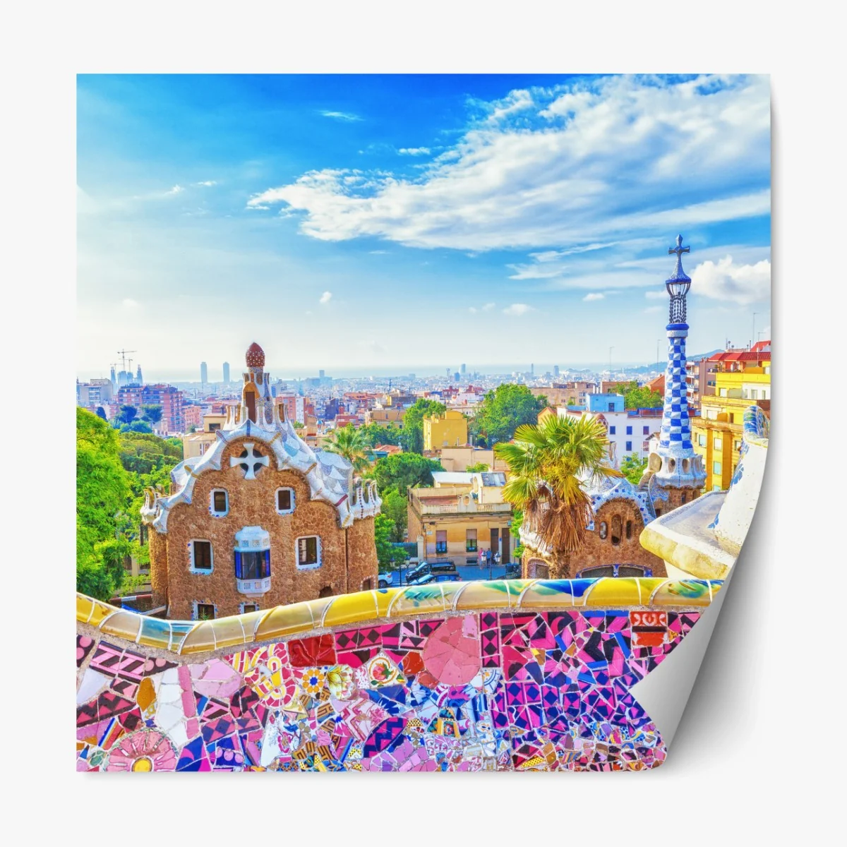 Repositionierbarer Aufkleber lebendiges Barcelona Park Güell mosaik panorama – Wallnifity® Repositionierbarer Aufkleber lebendiges Barcelona Park Güell mosaik panorama – Wallnifity®