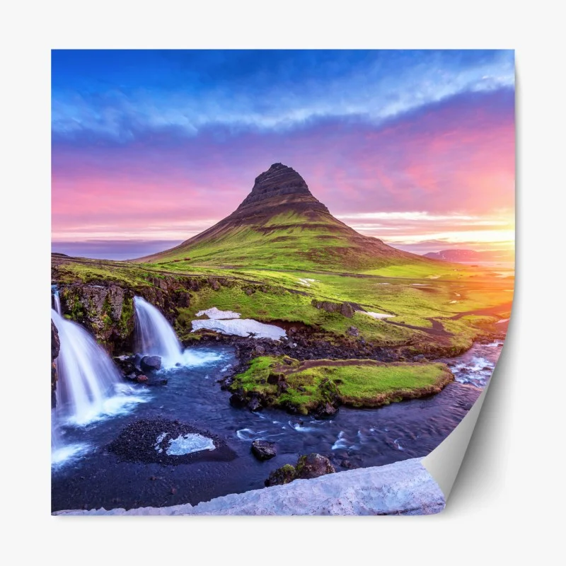 Repositionierbarer Aufkleber Kirkjufell bei sonnenaufgang