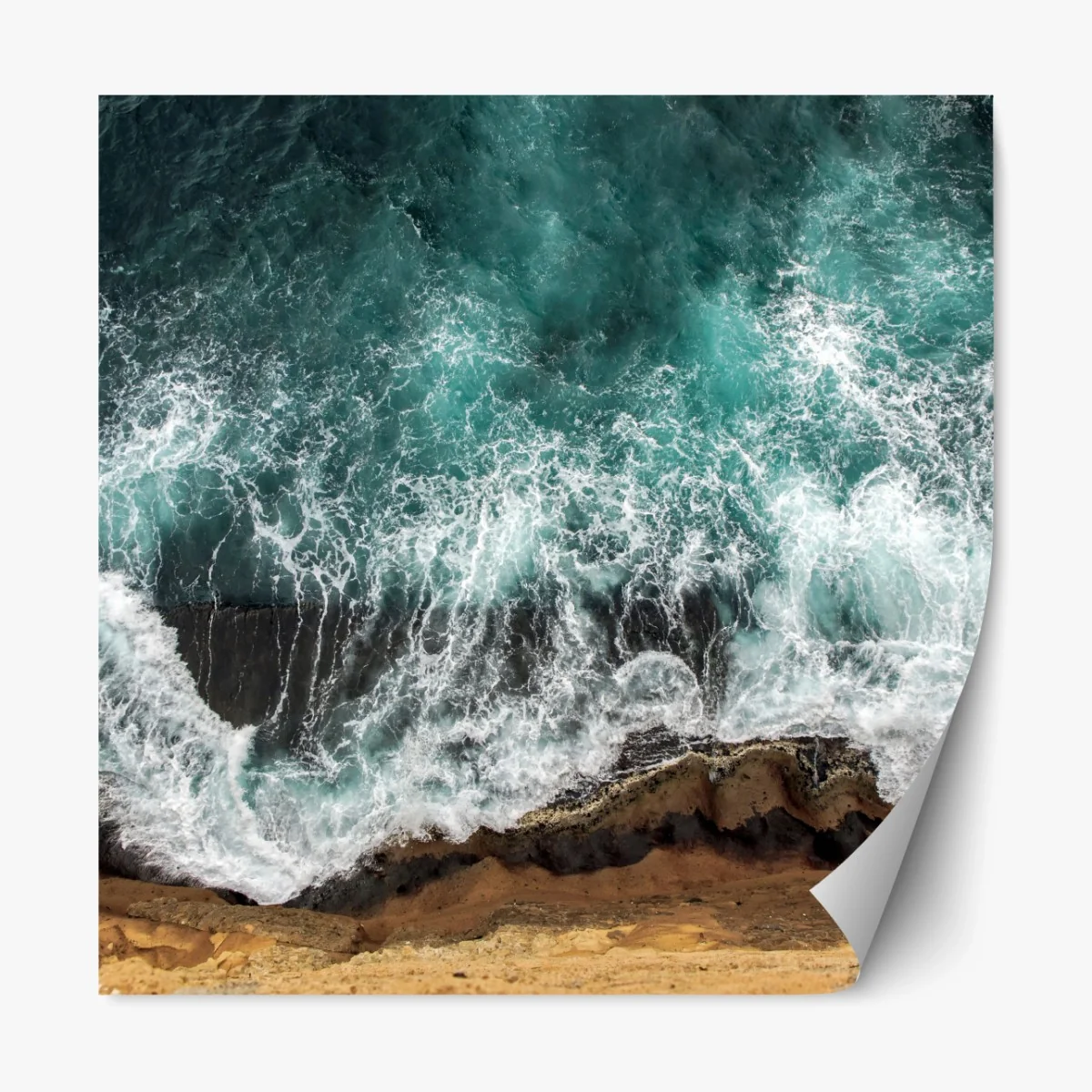 Repositionierbarer Aufkleber türkise küste aus der vogelperspektive mit brandenden wellen – Wallnifity® Repositionierbarer Aufkleber türkise küste aus der vogelperspektive mit brandenden wellen – Wallnifity®