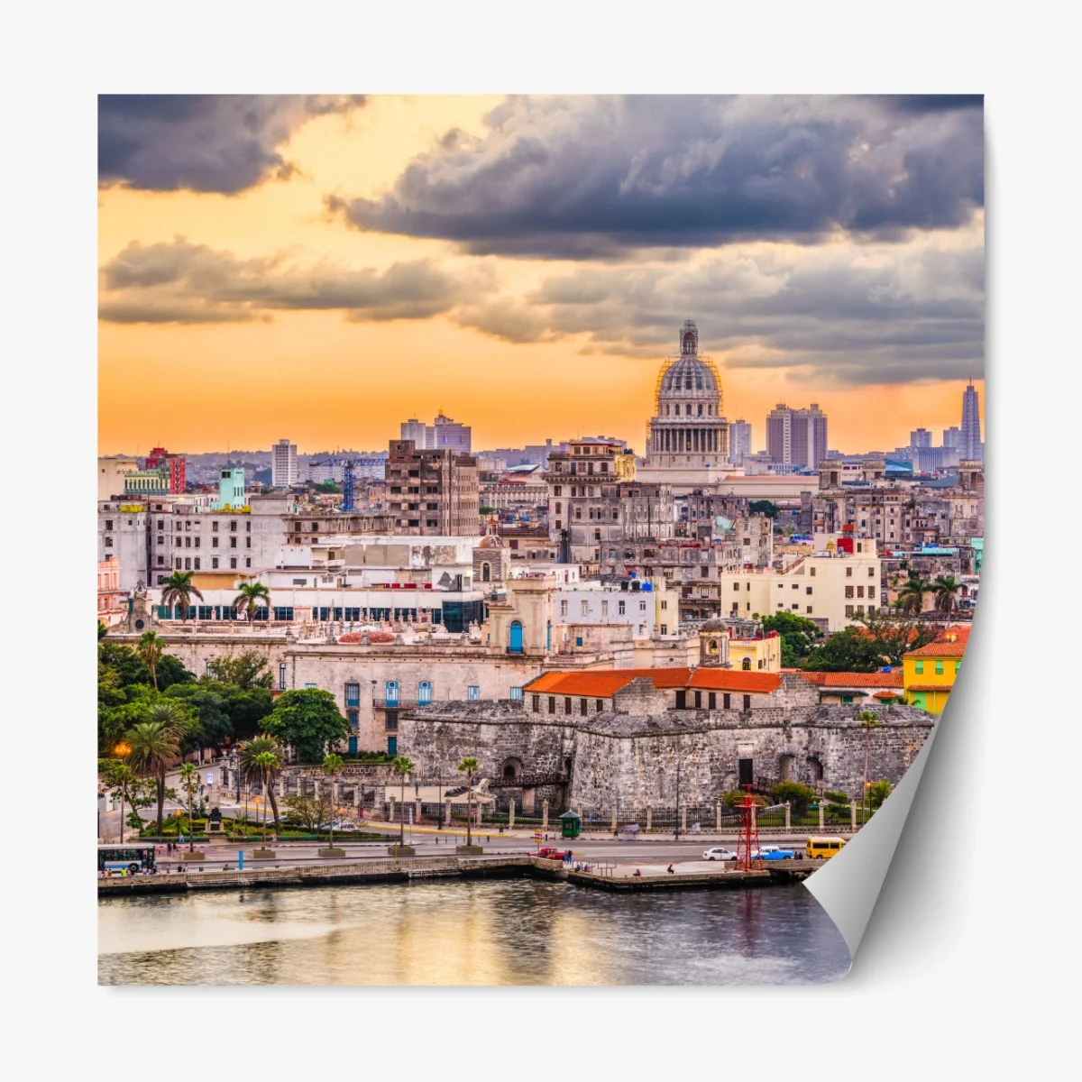 Repositionierbarer Aufkleber Havanna skyline bei sonnenuntergang – Wallnifity® Repositionierbarer Aufkleber Havanna skyline bei sonnenuntergang – Wallnifity®