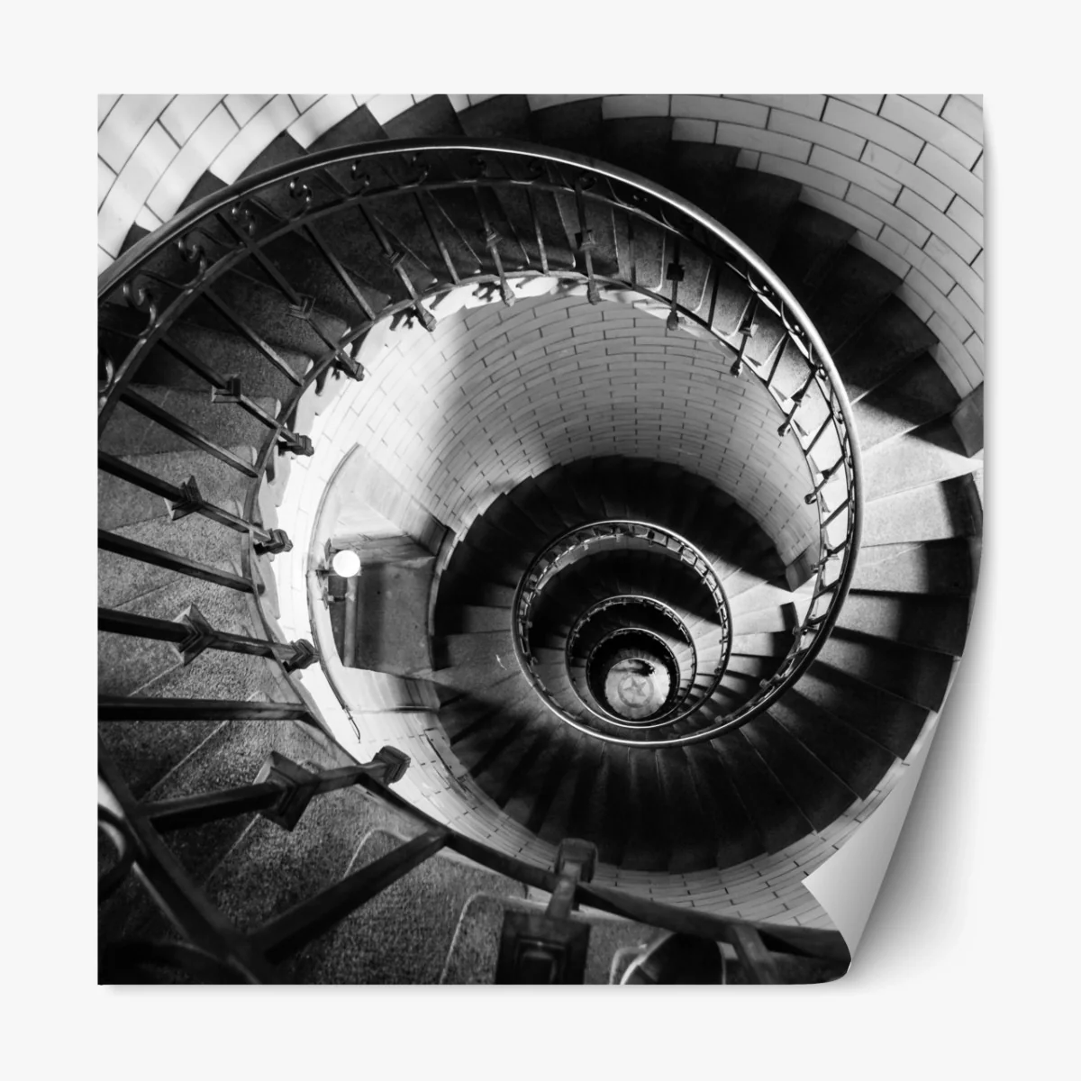 Repositionierbarer Aufkleber spiraltreppe in monochromer perspektive – Wallnifity® Repositionierbarer Aufkleber spiraltreppe in monochromer perspektive – Wallnifity®