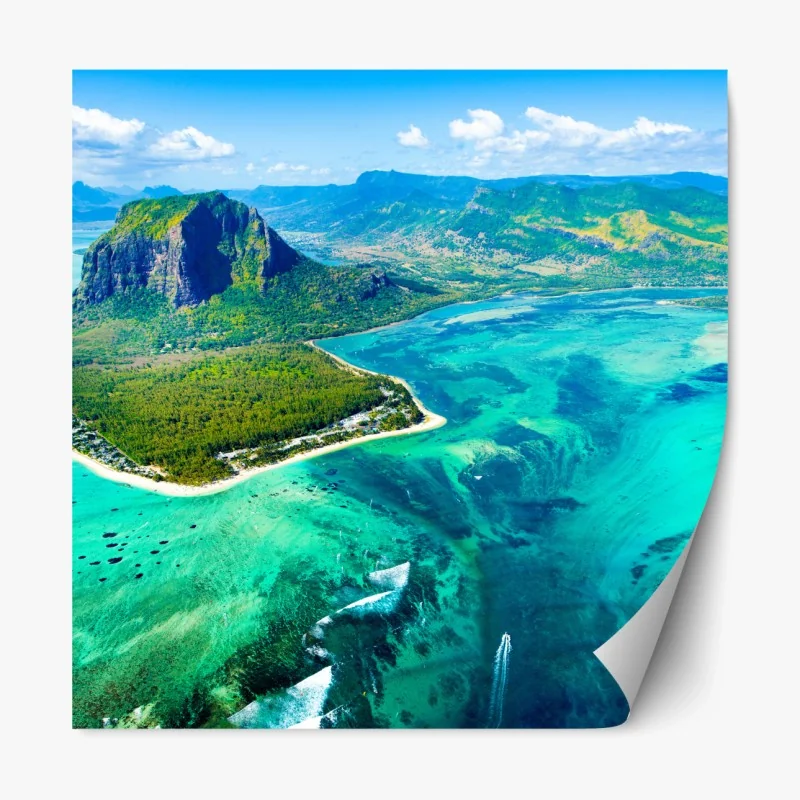 Repositionierbarer Aufkleber türkisfarbene lagune aus der luft, Mauritius