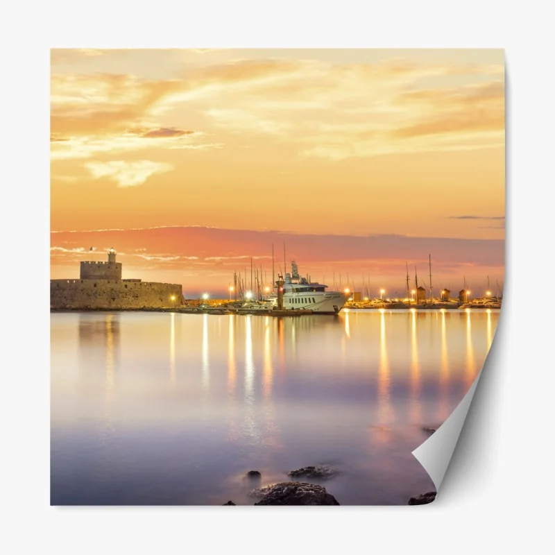 Repositionierbarer Aufkleber festung Agios Nikolaos im Hafen Mandraki, Rhodos