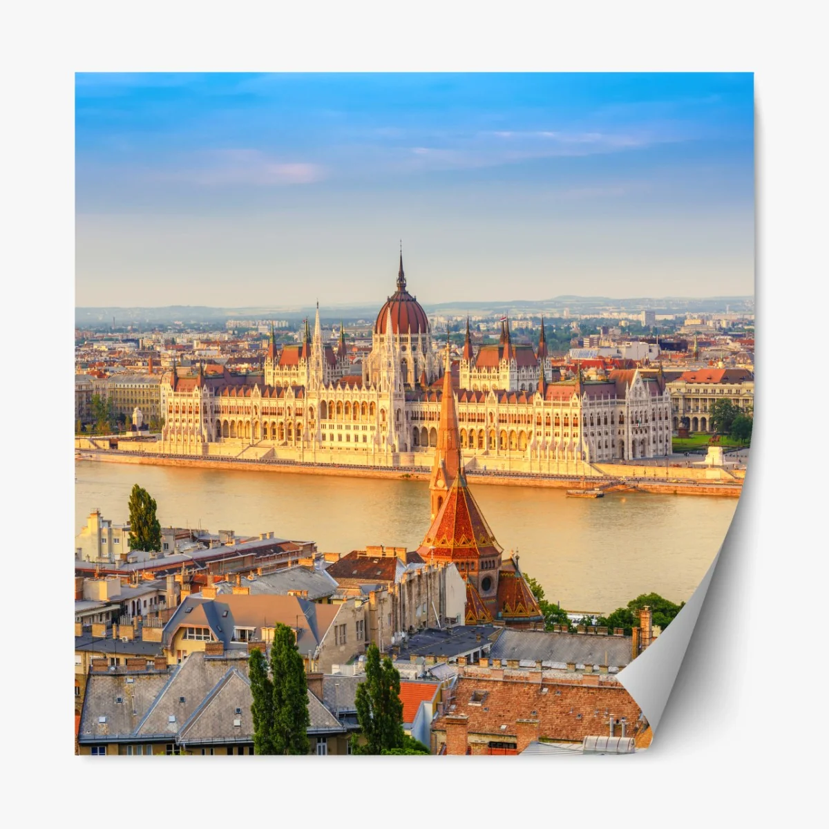Repositionierbarer Aufkleber Budapest skyline mit dem ungarischen Parlament am Donauufer – Wallnifity®