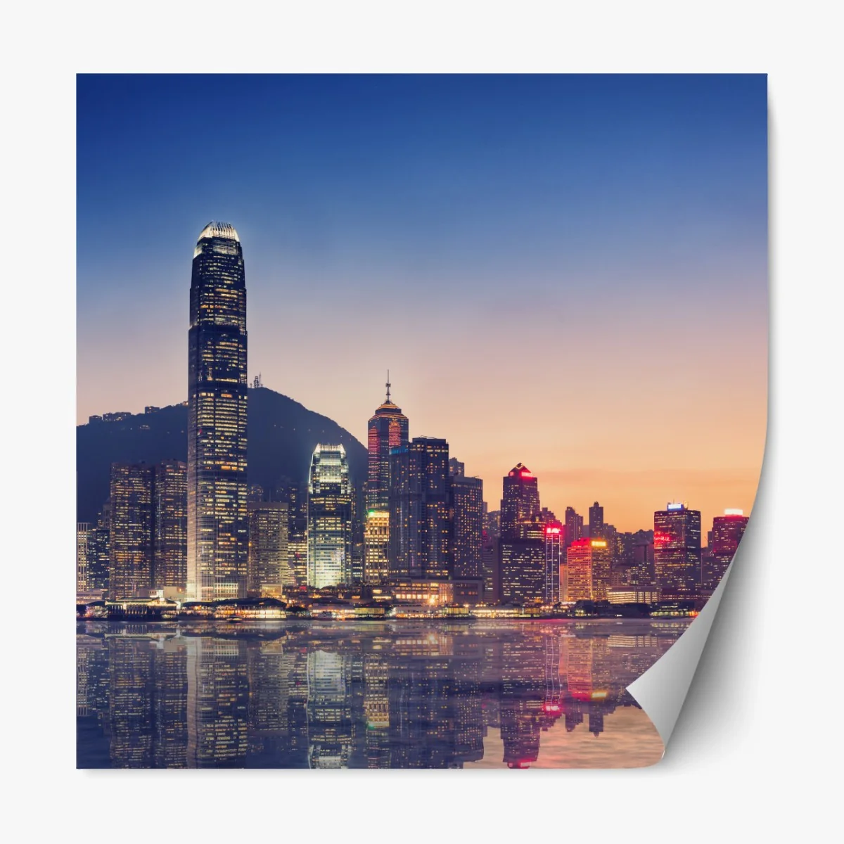 Repositionierbarer Aufkleber Hongkong panorama bei dämmerung – Wallnifity®