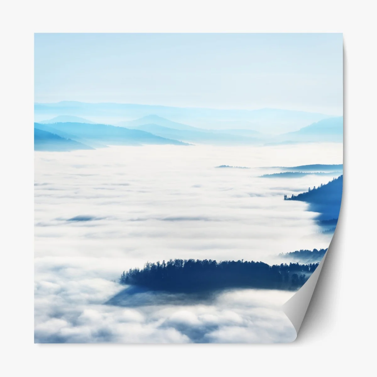 Repositionierbarer Aufkleber neblige bergpanorama über dem tal – Wallnifity® Repositionierbarer Aufkleber neblige bergpanorama über dem tal – Wallnifity®