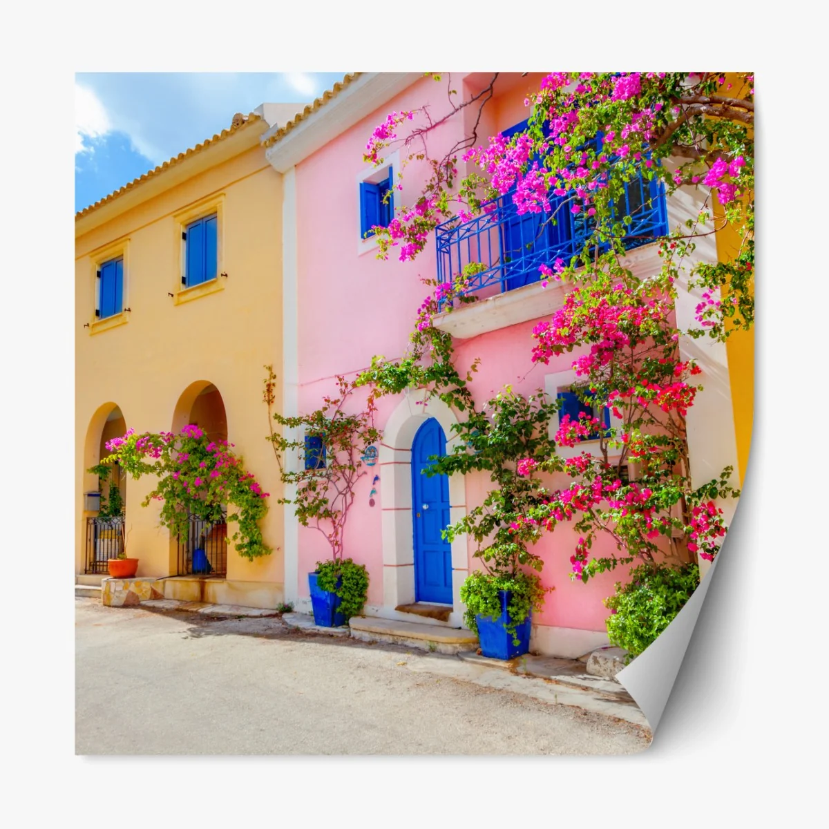 Repositionierbarer Aufkleber bunte straße auf Kefalonia – Wallnifity® Repositionierbarer Aufkleber bunte straße auf Kefalonia – Wallnifity®