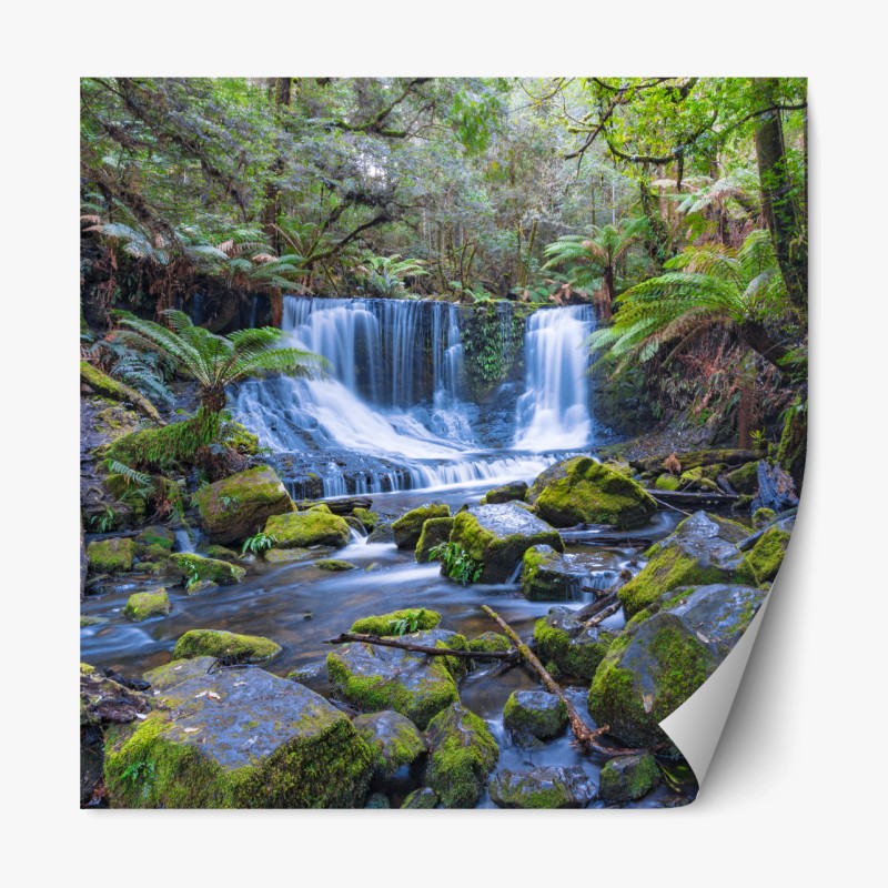 Repositionierbarer Aufkleber türkises kirschblüten- und kranichmuster – Wallnifity®