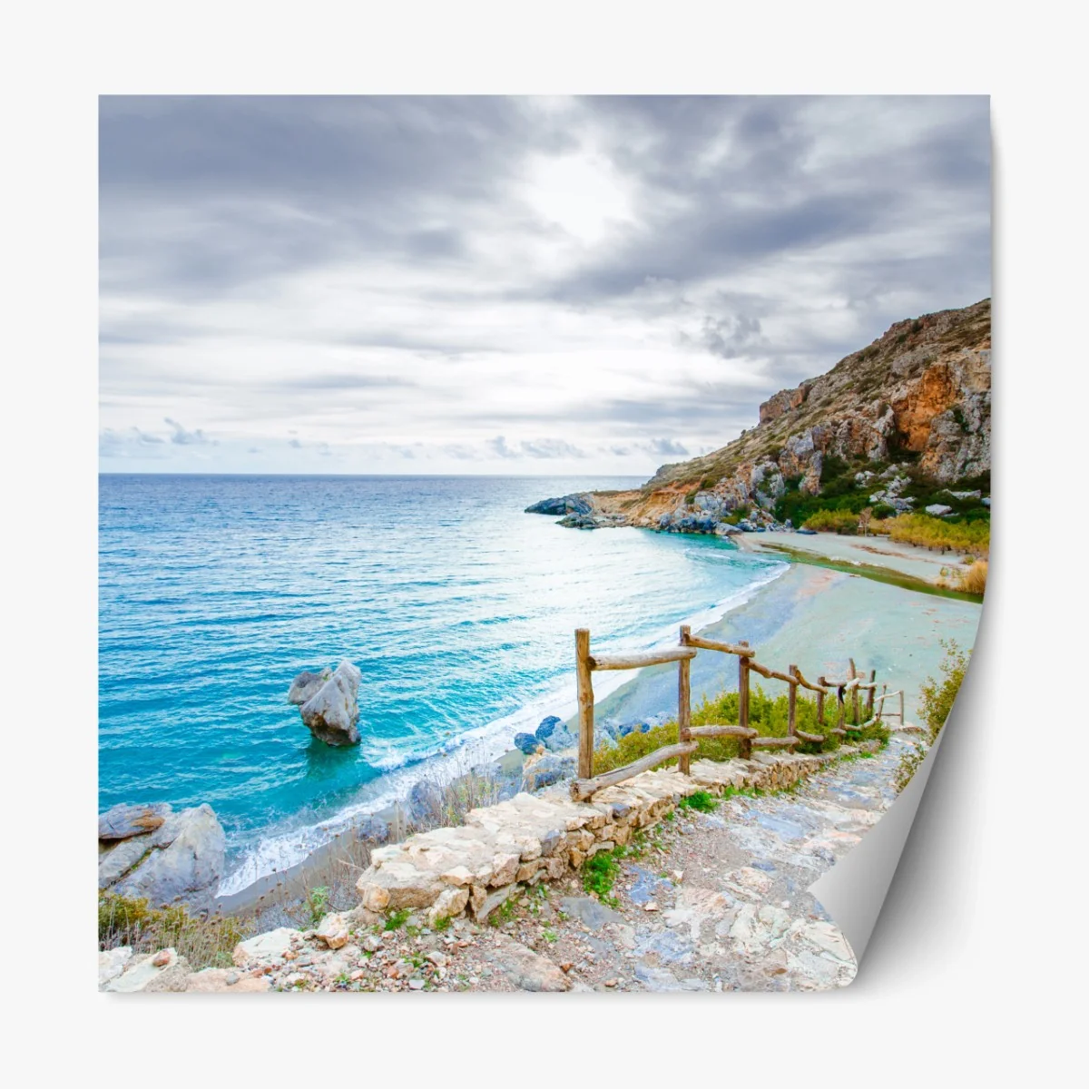 Repositionierbarer Aufkleber ruhige türkisfarbene bucht mit küstenpfad – Wallnifity®