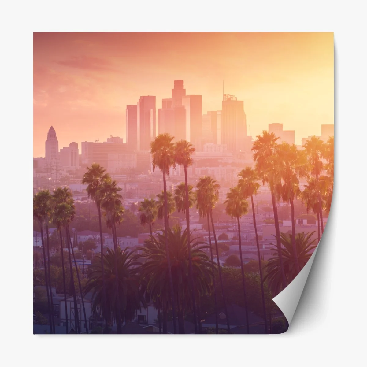 Repositionierbarer Aufkleber Los Angeles goldener sonnenuntergang über der skyline – Wallnifity® Repositionierbarer Aufkleber Los Angeles goldener sonnenuntergang über der skyline – Wallnifity®