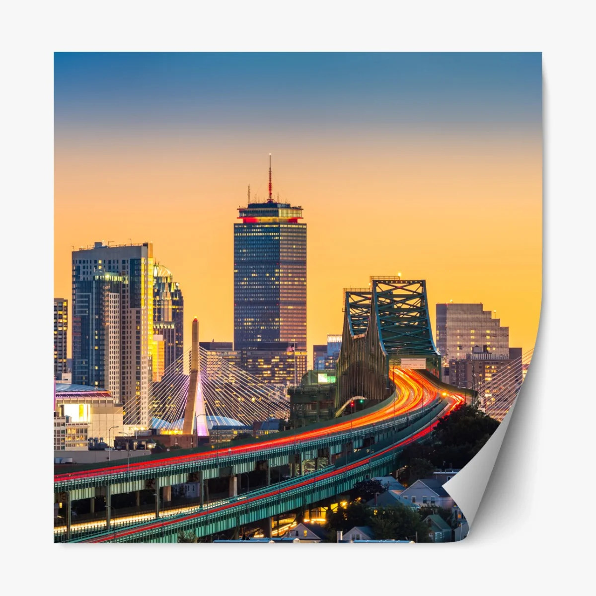 Repositionierbarer Aufkleber panorama von Boston bei sonnenuntergang mit Zakim und Tobin brücken – Wallnifity® Repositionierbarer Aufkleber panorama von Boston bei sonnenuntergang mit Zakim und Tobin brücken – Wallnifity®