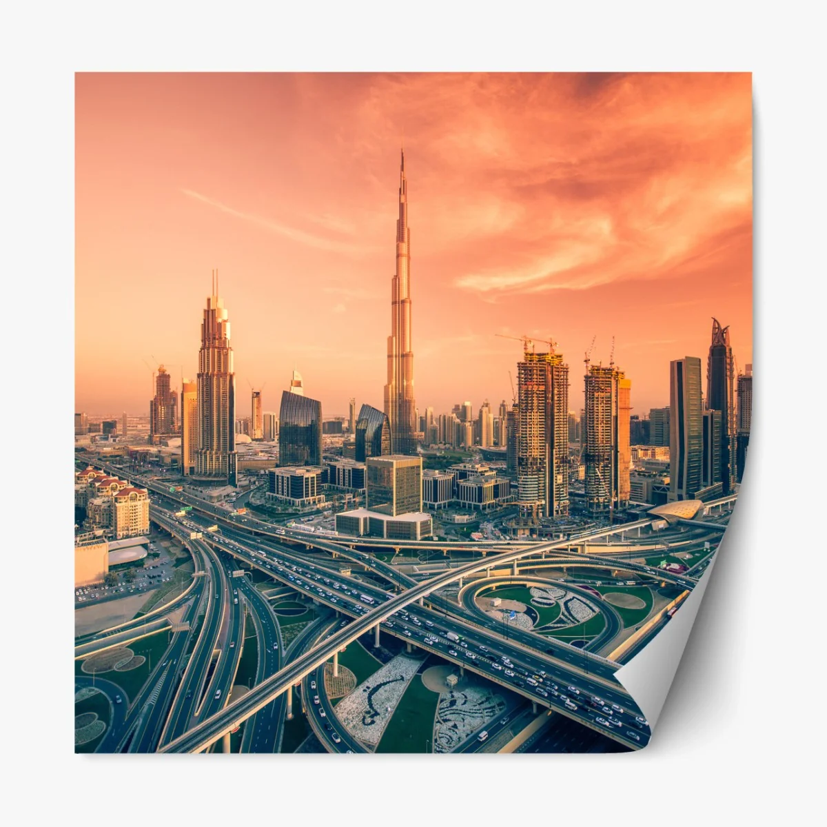 Repositionierbarer Aufkleber Dubai skyline bei sonnenuntergang – Wallnifity® Repositionierbarer Aufkleber Dubai skyline bei sonnenuntergang – Wallnifity®
