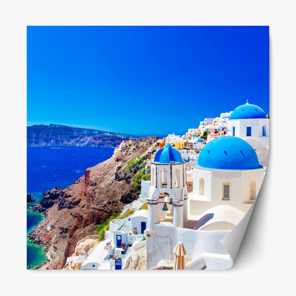 Repositionierbarer Aufkleber Santorini blaue kuppeln über dem Ägäischen Meer – Wallnifity® Repositionierbarer Aufkleber Santorini blaue kuppeln über dem Ägäischen Meer – Wallnifity®
