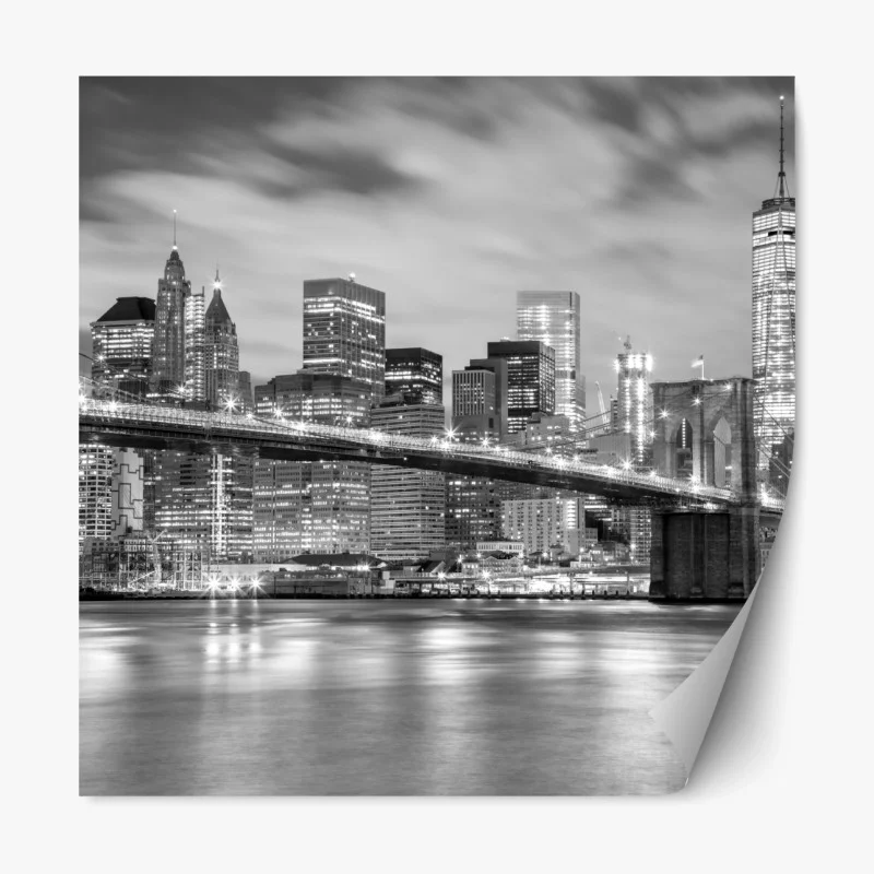 Repositionierbarer Aufkleber schwarzweiß skyline von New York mit Brooklyn Bridge