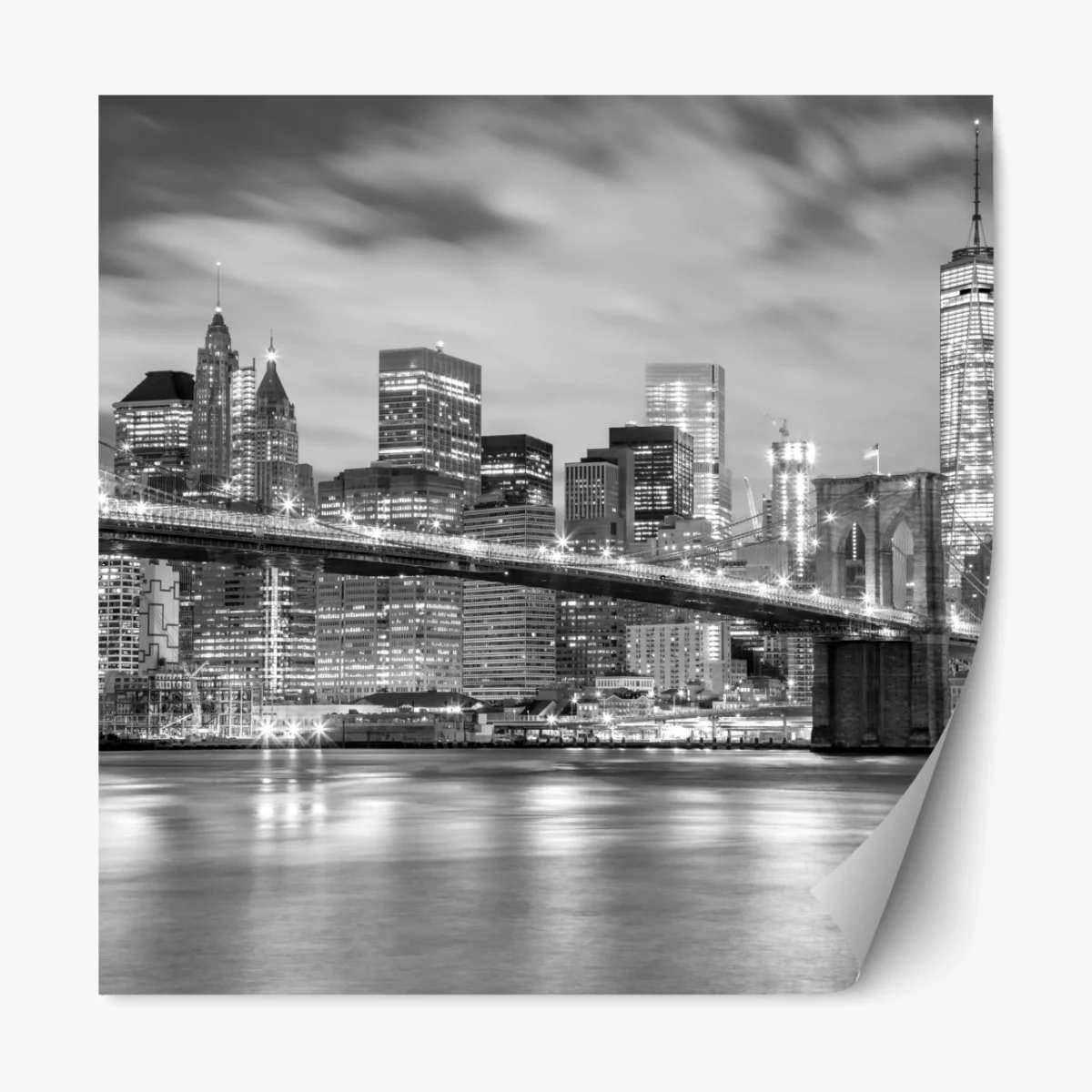 Repositionierbarer Aufkleber schwarzweiß skyline von New York mit Brooklyn Bridge – Wallnifity® Repositionierbarer Aufkleber schwarzweiß skyline von New York mit Brooklyn Bridge – Wallnifity®
