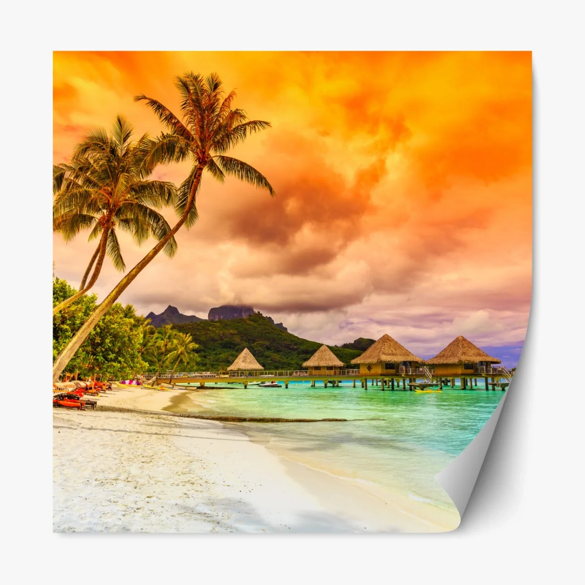 Repositionierbarer Aufkleber sonnenuntergang in Bora Bora über wasserbungalows – Wallnifity® Repositionierbarer Aufkleber sonnenuntergang in Bora Bora über wasserbungalows – Wallnifity®