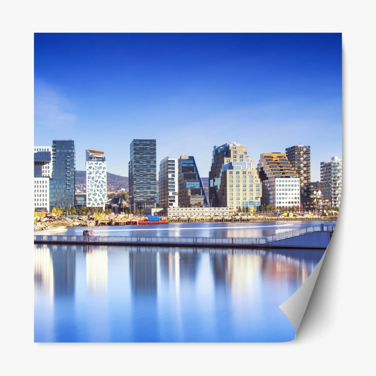 Repositionierbarer Aufkleber moderne ufer skyline mit spiegelungen – Wallnifity® Repositionierbarer Aufkleber moderne ufer skyline mit spiegelungen – Wallnifity®