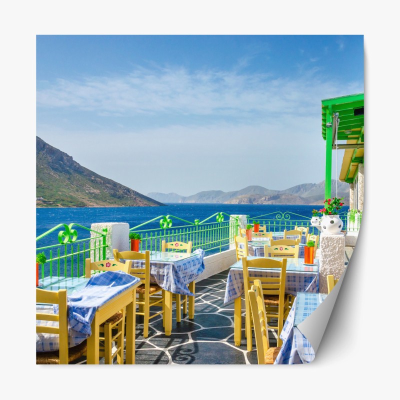 Repositionierbarer Aufkleber sonnige terrasse am meer mit küstenblick