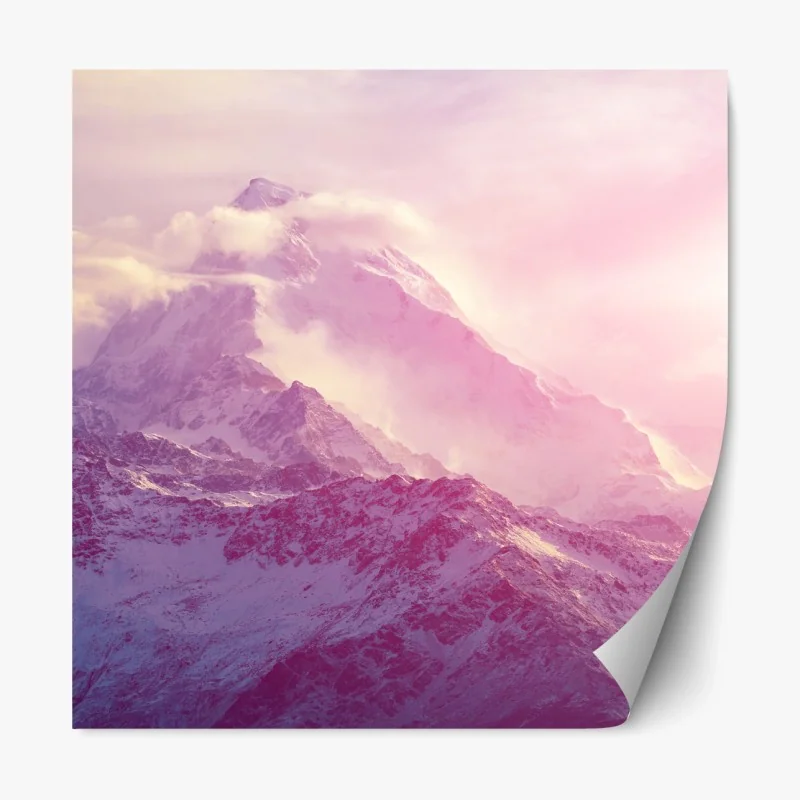 Repositionierbarer Aufkleber sonnenaufgang über einem nebligen bergrücken mit steinweg – Wallnifity®