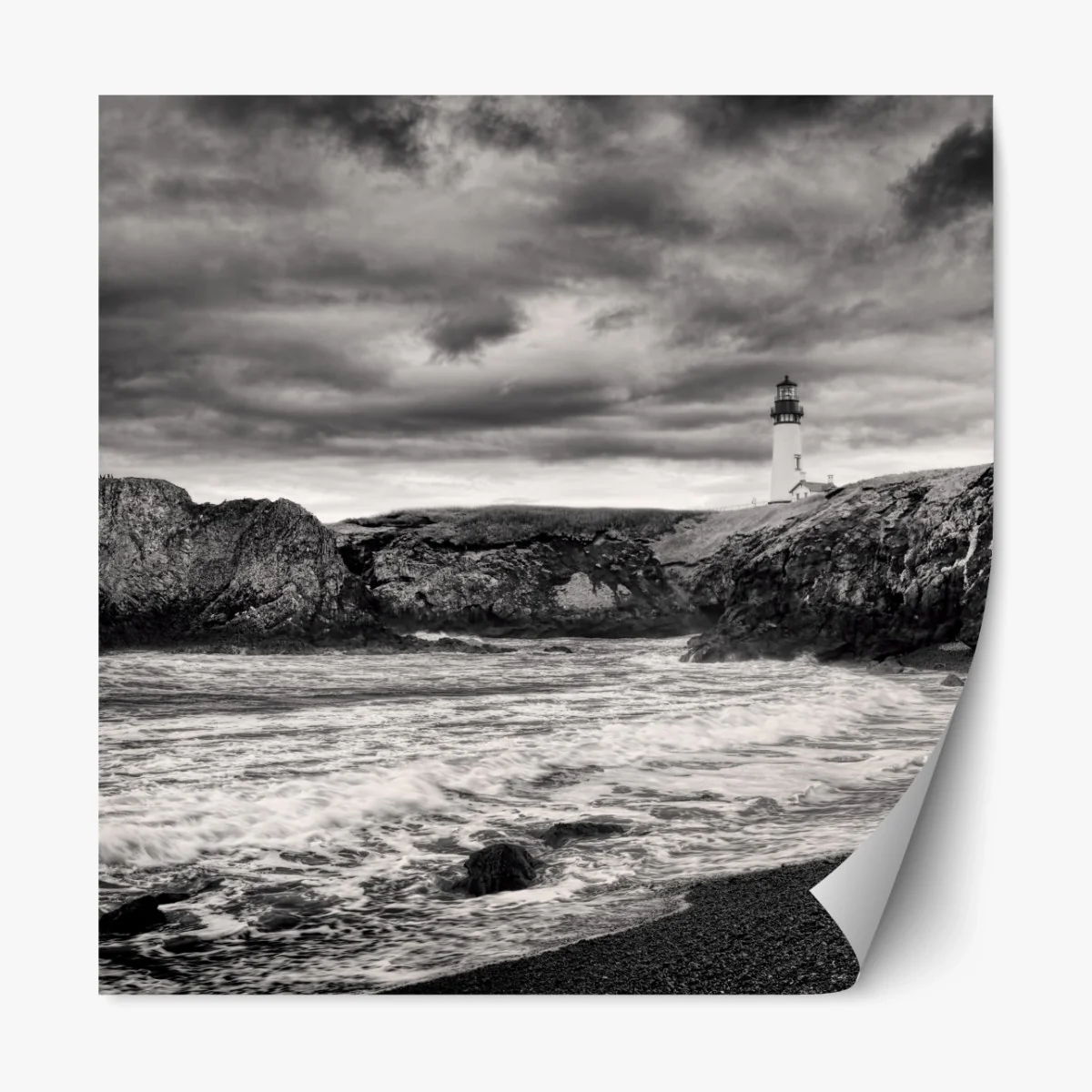Repositionierbarer Aufkleber leuchtturm Yaquina Bay an stürmischer küste – Wallnifity® Repositionierbarer Aufkleber leuchtturm Yaquina Bay an stürmischer küste – Wallnifity®