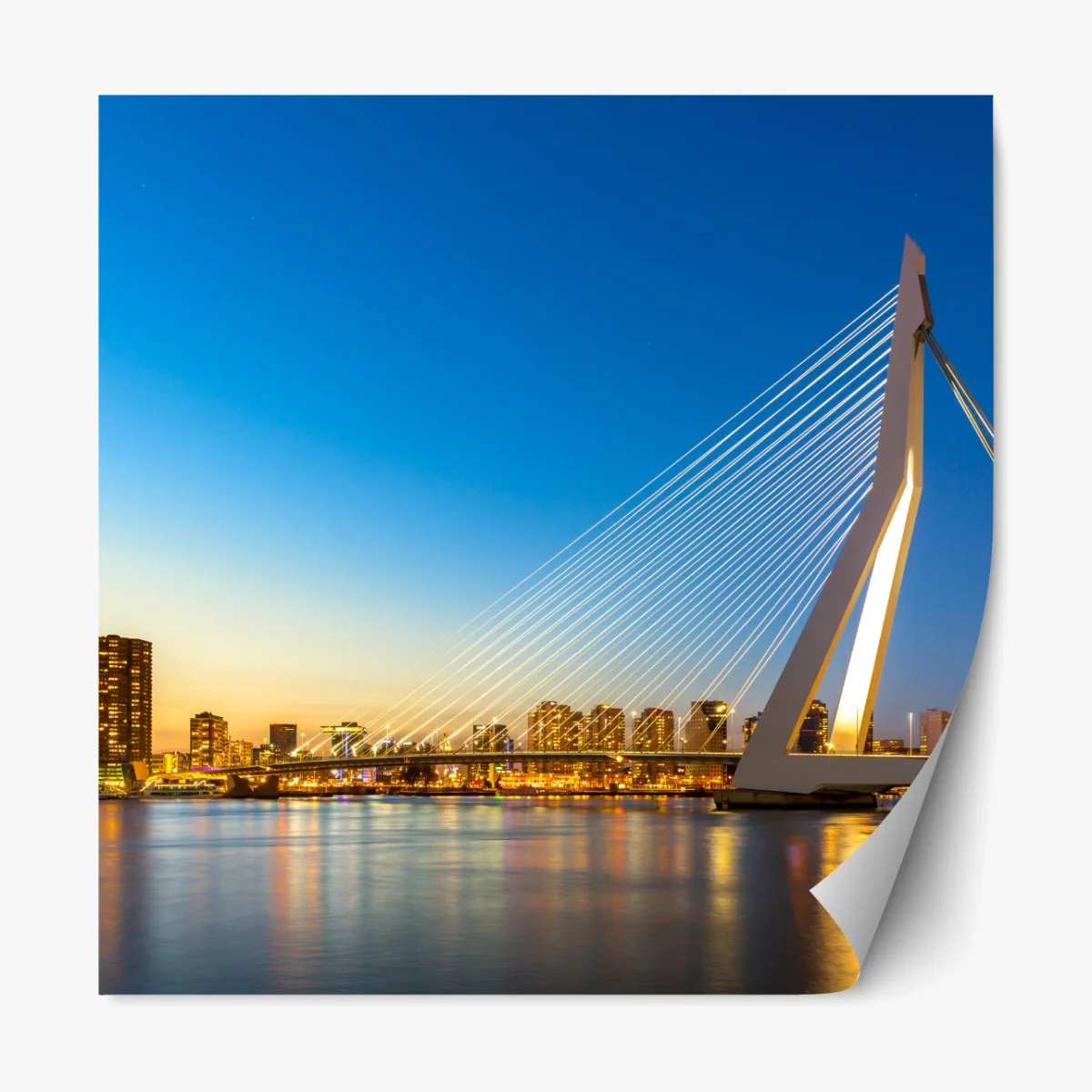 Repositionierbarer Aufkleber Rotterdam Erasmusbrücke bei dämmerung – Wallnifity®