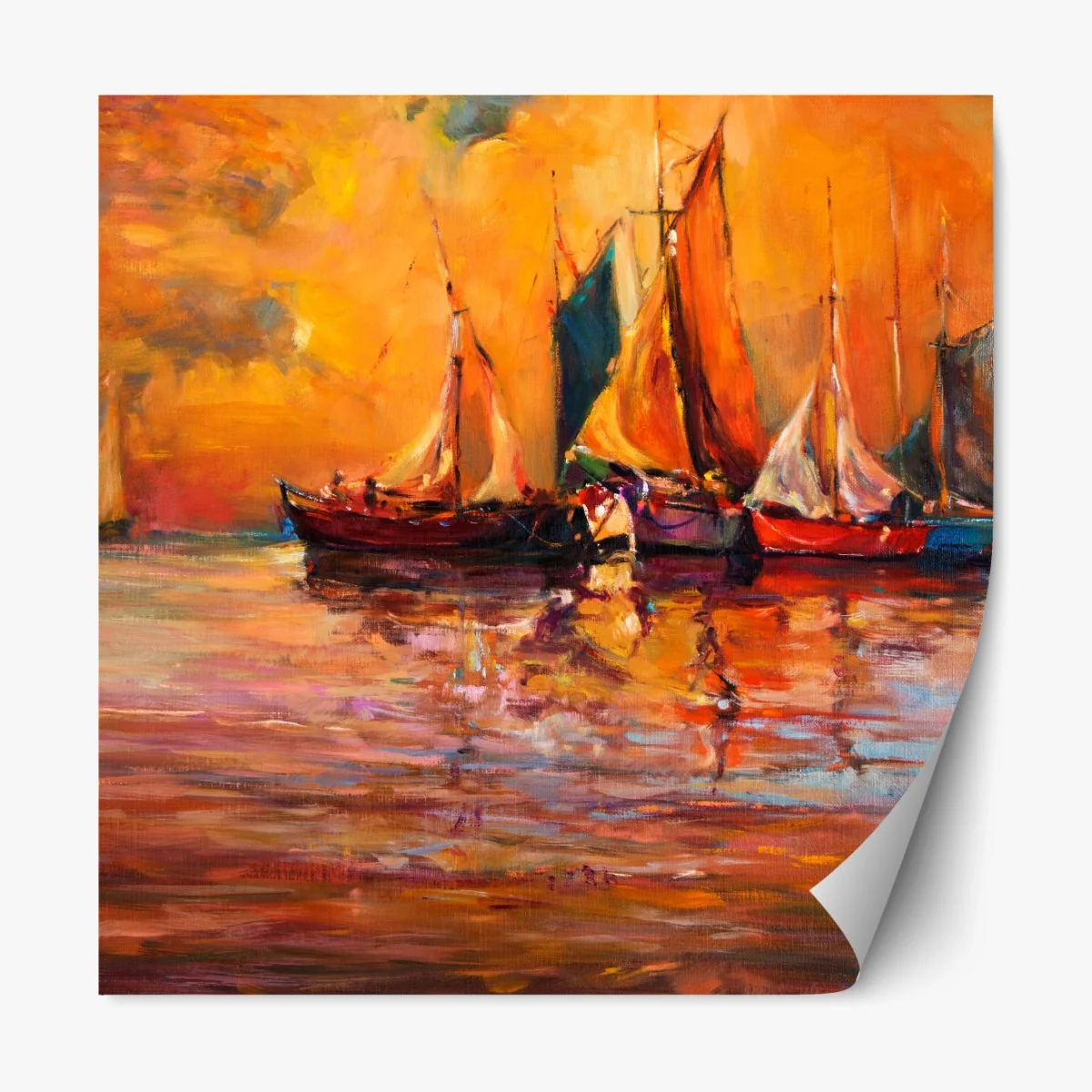 Repositionierbarer Aufkleber goldener sonnenuntergang mit segelbooten – Wallnifity® Repositionierbarer Aufkleber goldener sonnenuntergang mit segelbooten – Wallnifity®