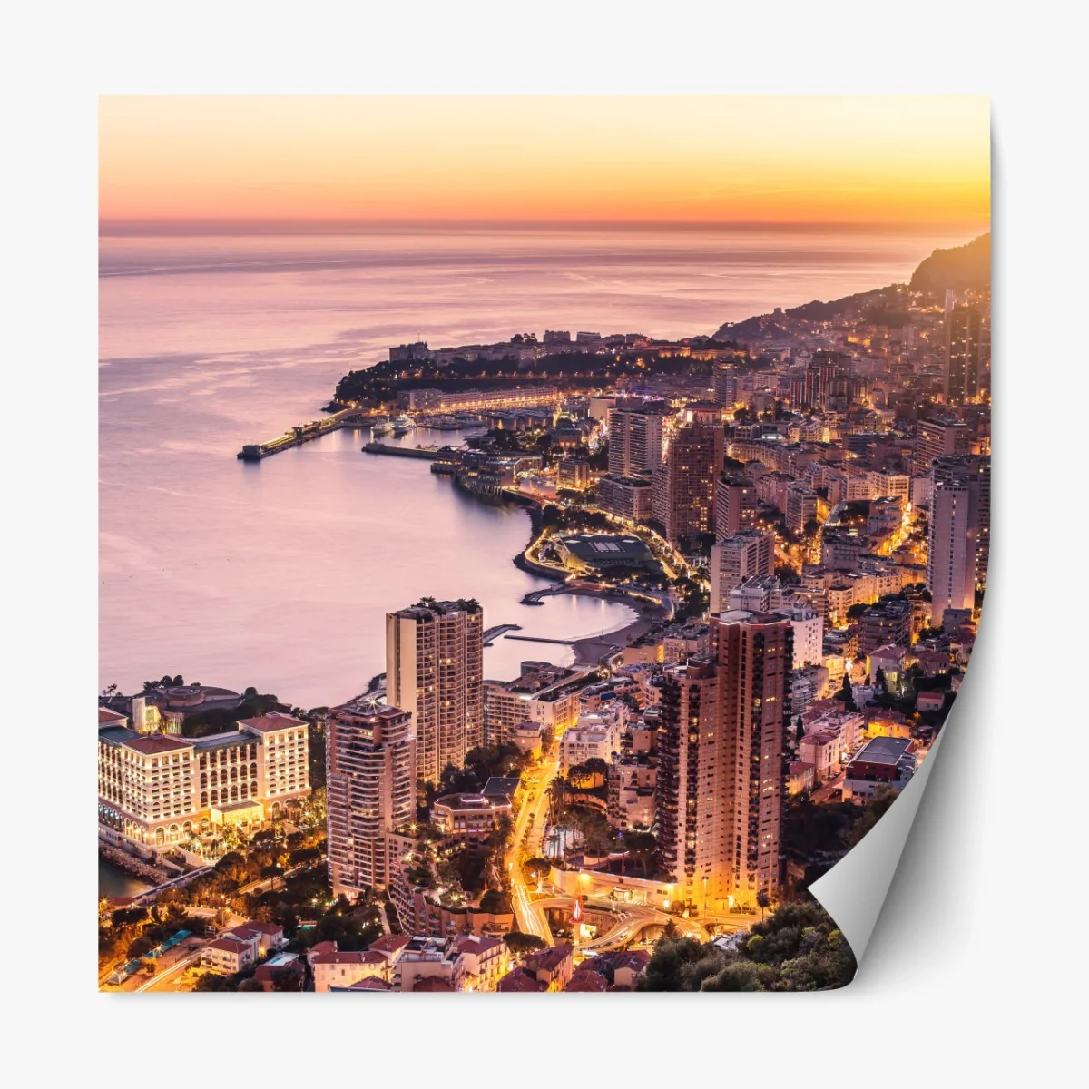 Repositionierbarer Aufkleber sonnenuntergang über der städtischen küstenlinie – Wallnifity® Repositionierbarer Aufkleber sonnenuntergang über der städtischen küstenlinie – Wallnifity®