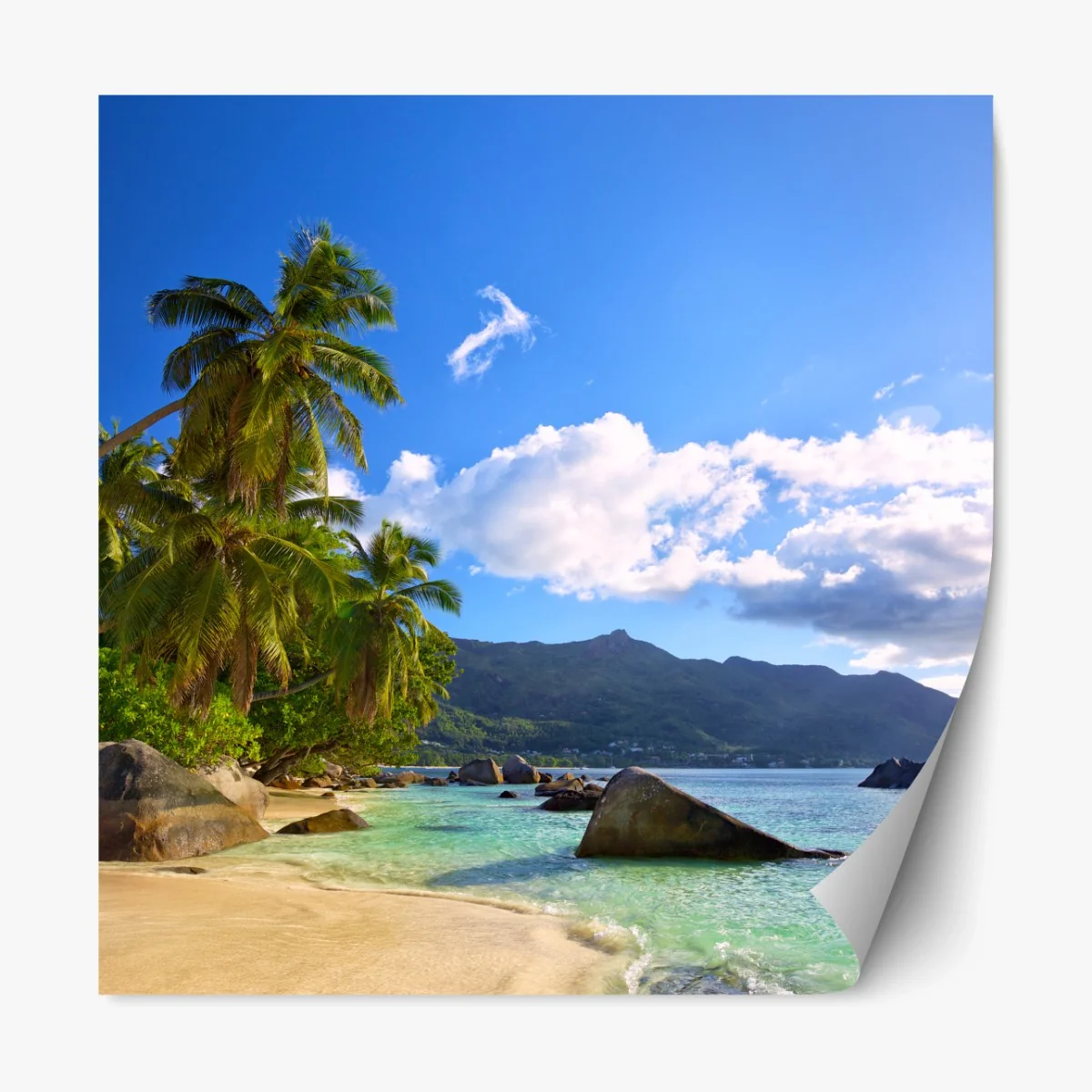 Repositionierbarer Aufkleber tropischer strand auf Mahé – Wallnifity® Repositionierbarer Aufkleber tropischer strand auf Mahé – Wallnifity®