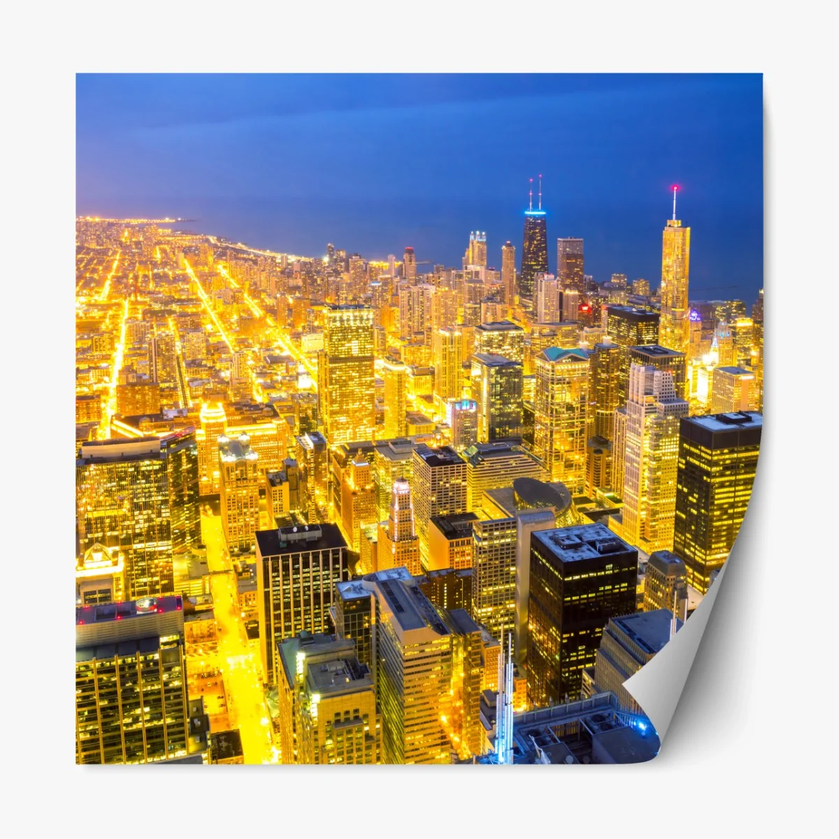 Repositionierbarer Aufkleber luftaufnahme der nächtlichen skyline von Chicago – Wallnifity® Repositionierbarer Aufkleber luftaufnahme der nächtlichen skyline von Chicago – Wallnifity®