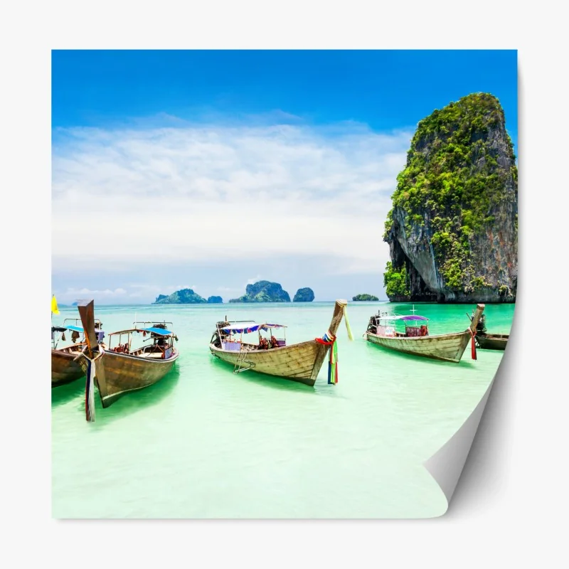 Repositionierbarer Aufkleber sonnenbeschienenes Santorini-dorf am meer – Wallnifity®