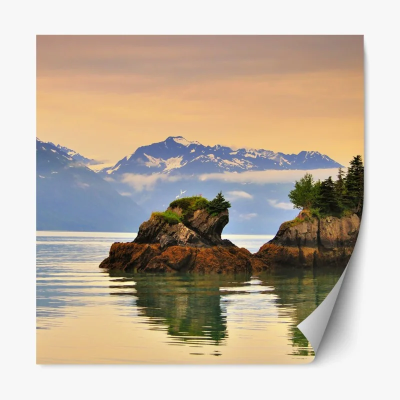 Repositionierbarer Aufkleber ruhige inselspiegelungen bei sonnenuntergang