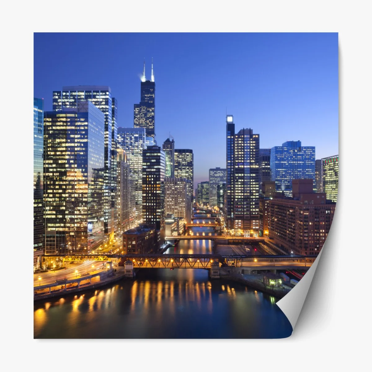 Repositionierbarer Aufkleber Chicago skyline bei dämmerung – Wallnifity®