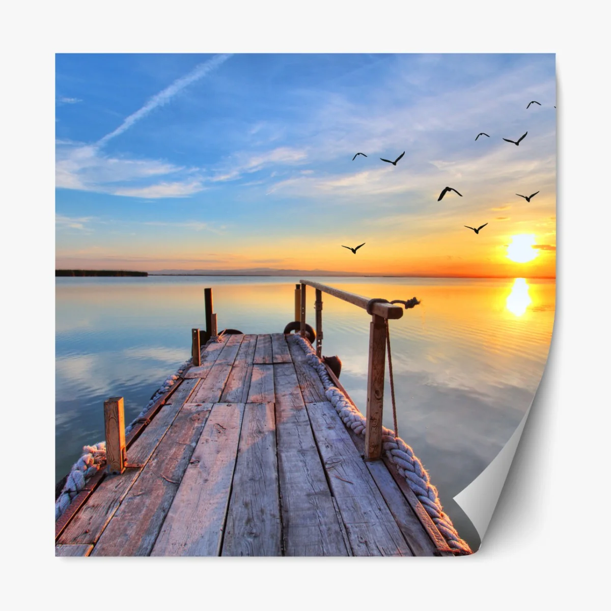 Repositionierbarer Aufkleber sonnenuntergang am hölzernen steg – Wallnifity®