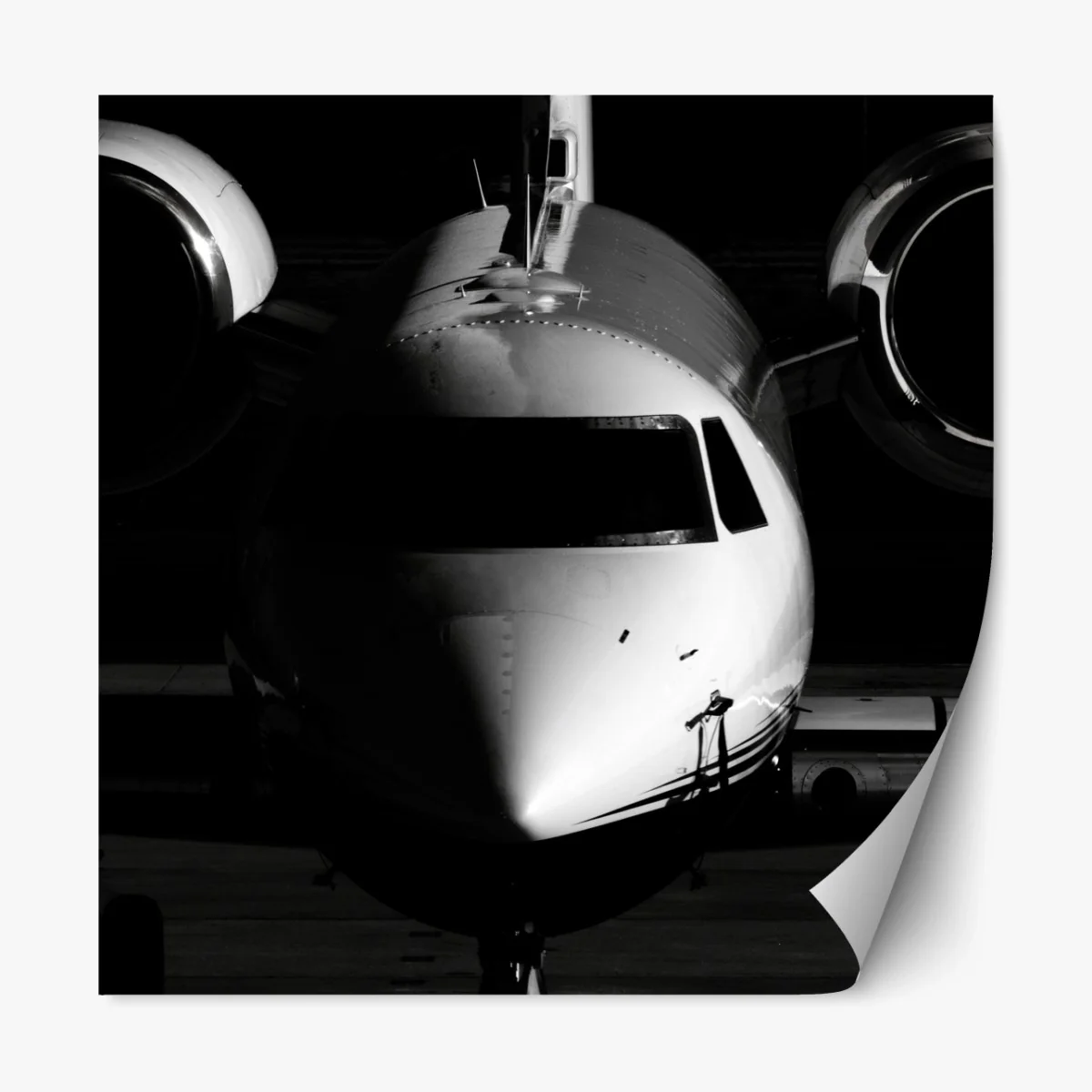 Repositionierbarer Aufkleber monochrome frontalansicht eines privatjets – Wallnifity® Repositionierbarer Aufkleber monochrome frontalansicht eines privatjets – Wallnifity®