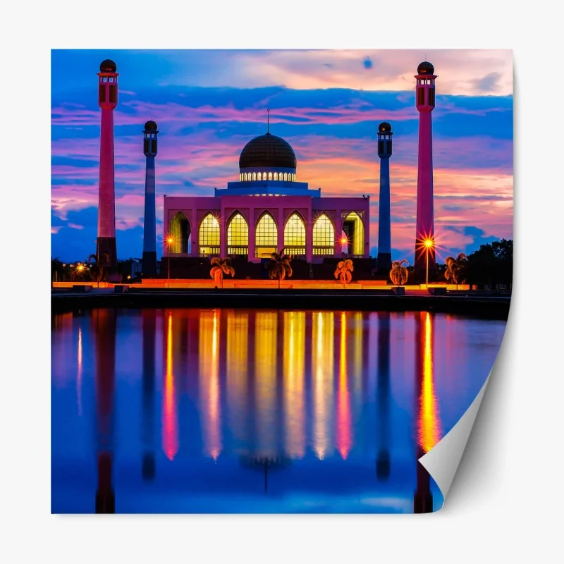 Repositionierbarer Aufkleber sonnenuntergang an der moschee in Songkhla