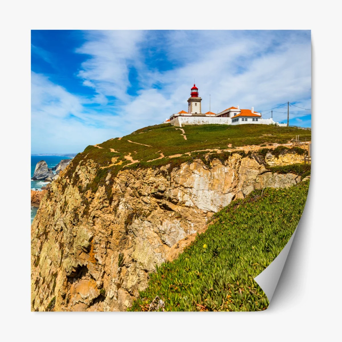 Repositionierbarer Aufkleber leuchtturm auf den klippen von Cabo da Roca – Wallnifity®