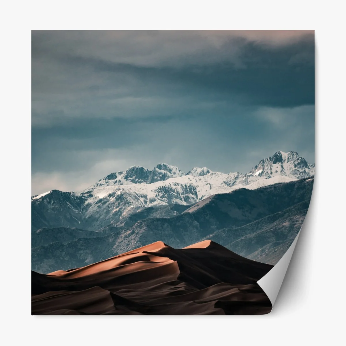 Repositionierbarer Aufkleber wüstendünen vor schneebedeckten gipfeln – Wallnifity®