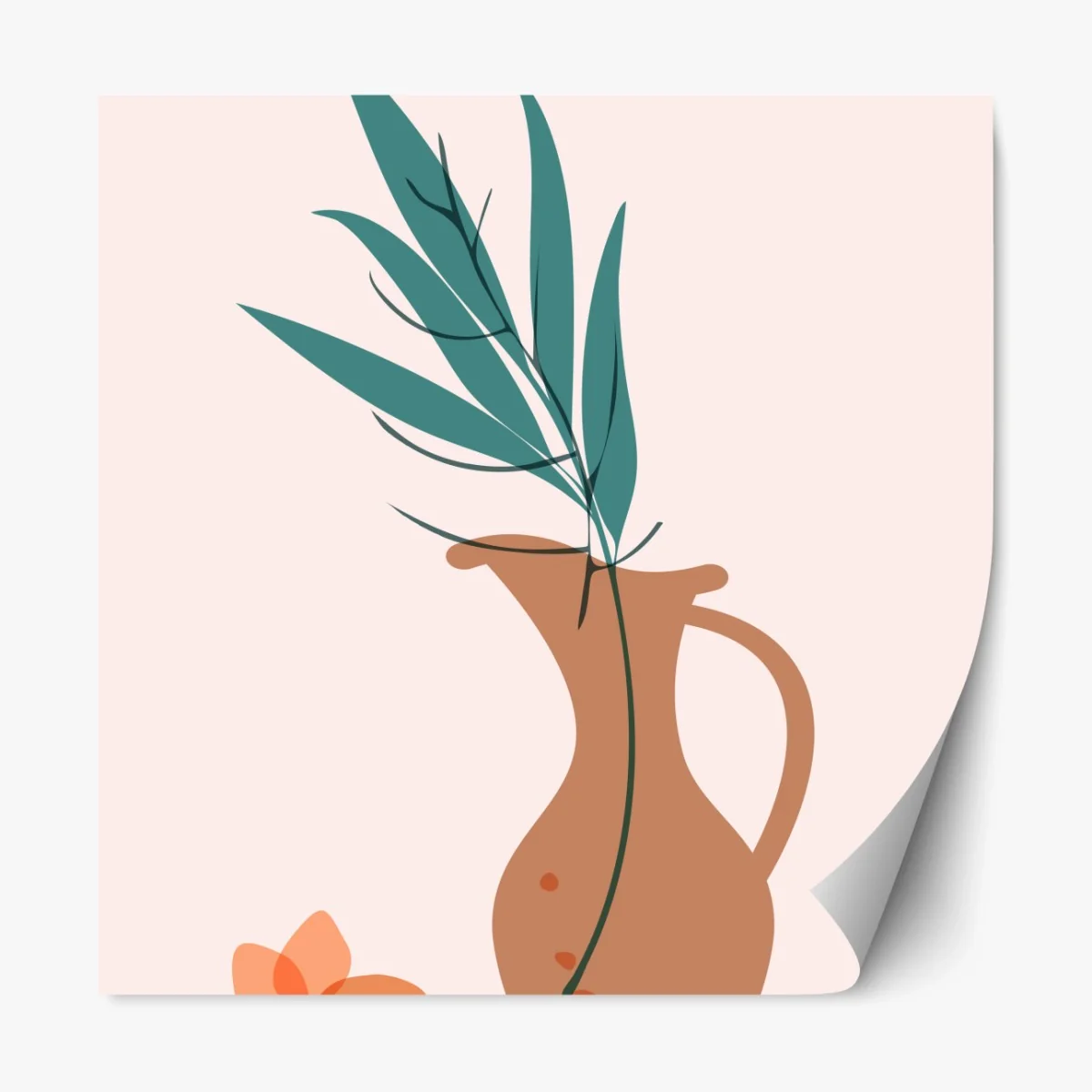 Repositionierbarer Aufkleber pastell botanische vase mit blättern – Wallnifity® Repositionierbarer Aufkleber pastell botanische vase mit blättern – Wallnifity®