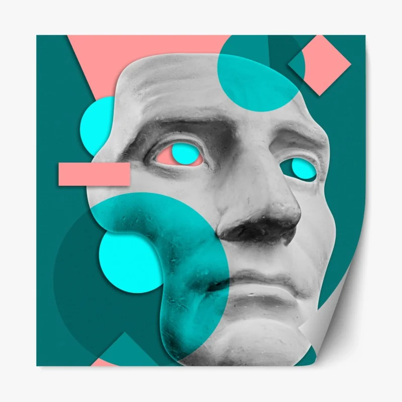 Repositionierbarer Aufkleber abstrakte klassische maske in türkis und rosa