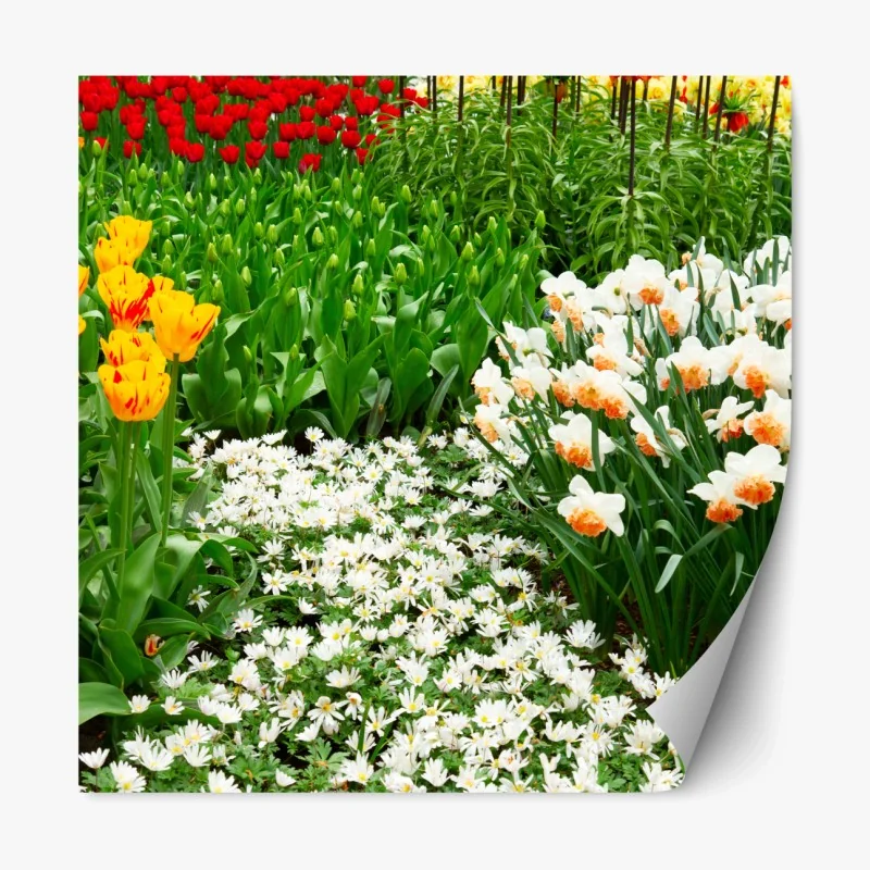 Repositionierbarer Aufkleber lebendiger frühlingsblumengarten