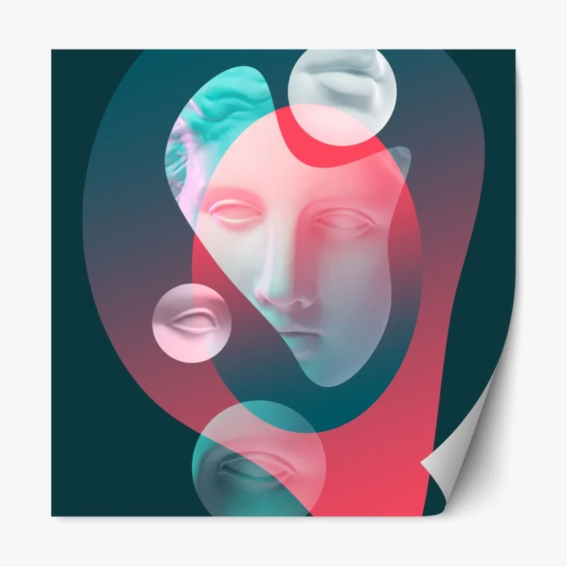 Repositionierbarer Aufkleber surreales klassisches gesicht im duoton