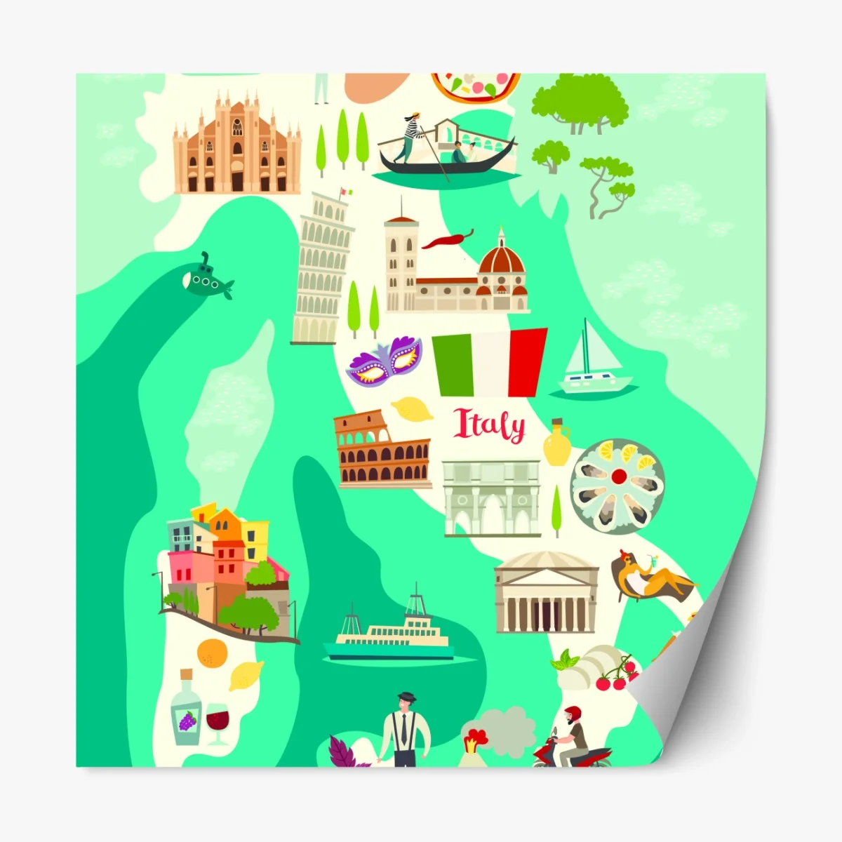 Repositionierbarer Aufkleber Italien karte mit ikonischen sehenswürdigkeiten – Wallnifity® Repositionierbarer Aufkleber Italien karte mit ikonischen sehenswürdigkeiten – Wallnifity®