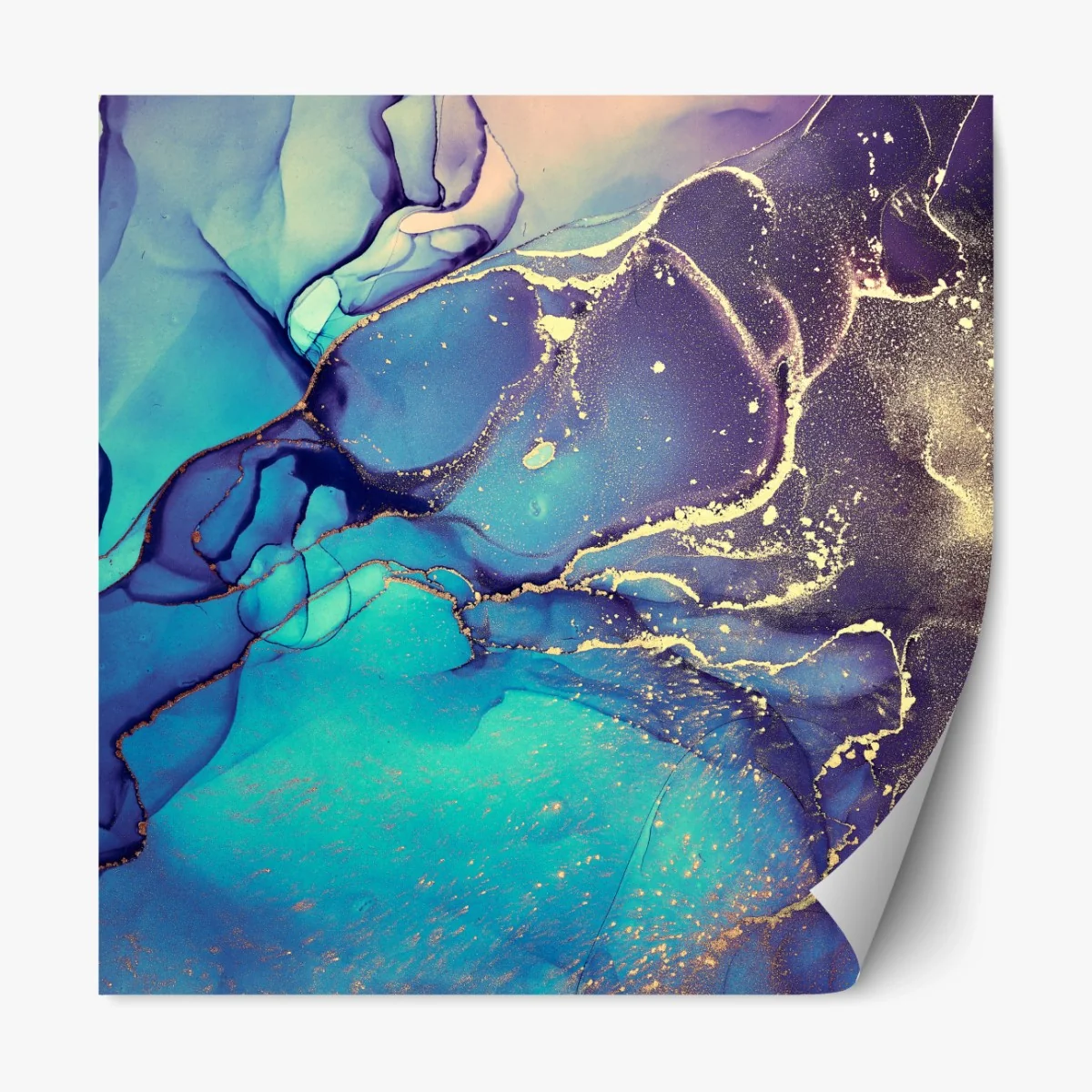 Repositionierbarer Aufkleber türkis und gold fließende marmorabstraktion – Wallnifity® Repositionierbarer Aufkleber türkis und gold fließende marmorabstraktion – Wallnifity®